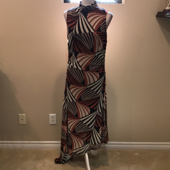 NWT Taylor Mesh Mock Turtleneck Asymmetric Hem Side Ruched Midi Dress-Size 16 - Picture 12 of 16